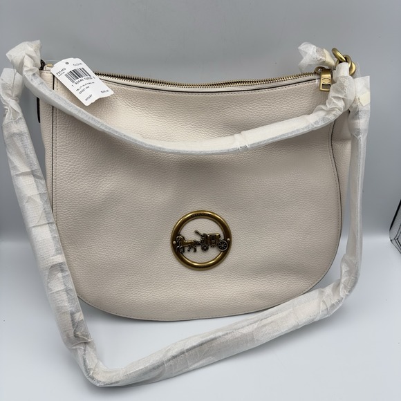 NWT! Coach F31400 Leather Elle Hobo in Chalk/Old Brass Carriage Logo MSRP $395 - Picture 1 of 8